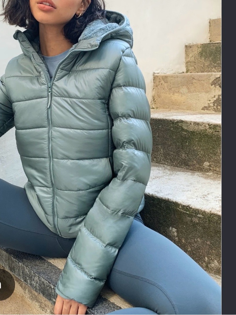 Aritzia TNA The Little Fuzzy Puff Down Jacket Fleece Lined Green Small